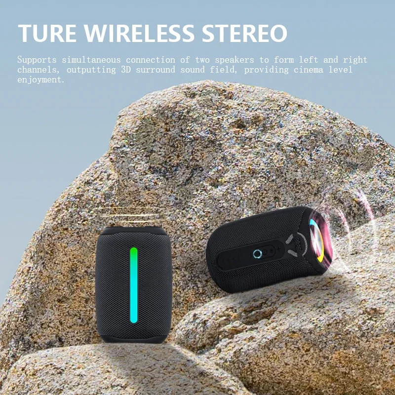 Speaker Bluetooth 5.3 Tahan Air Bass Yang Ditingkatkan Speaker Nirkabel Luar Ruangan Portabel Subwoofer 3D 360 ° Panggilan Suara Stereo Bluetooth