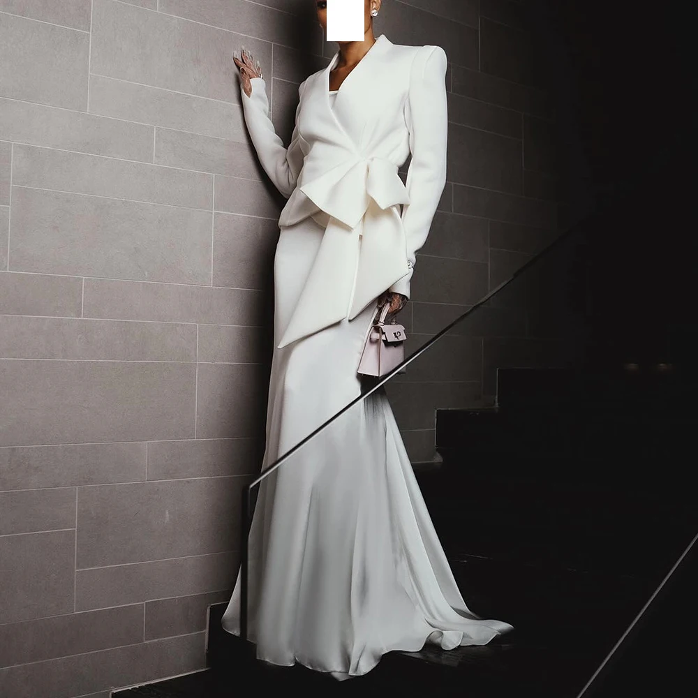

Mermaid V-Neck Chiffon Long Sleeves Formal and Temperament Photo Color Evening Dresses Custom Size Bow Pleats Saudi Arabia 2024