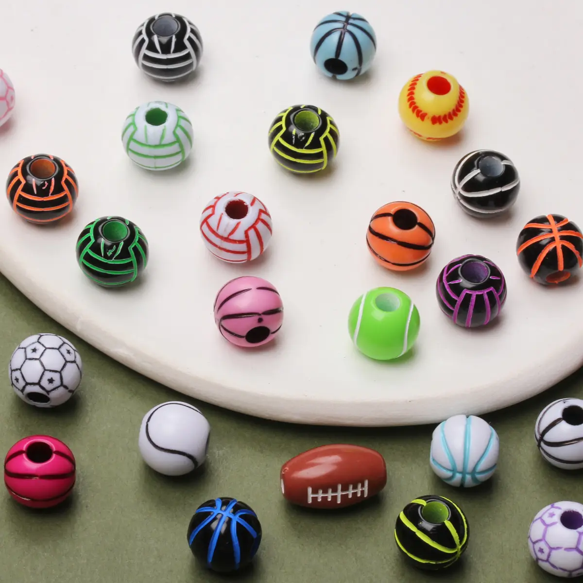 Football Beads Bracelets Jewelry Making Supplies Loose Beads Charms Round 10pcs 15.5mm 11mm Acrylic With Hole Basketball