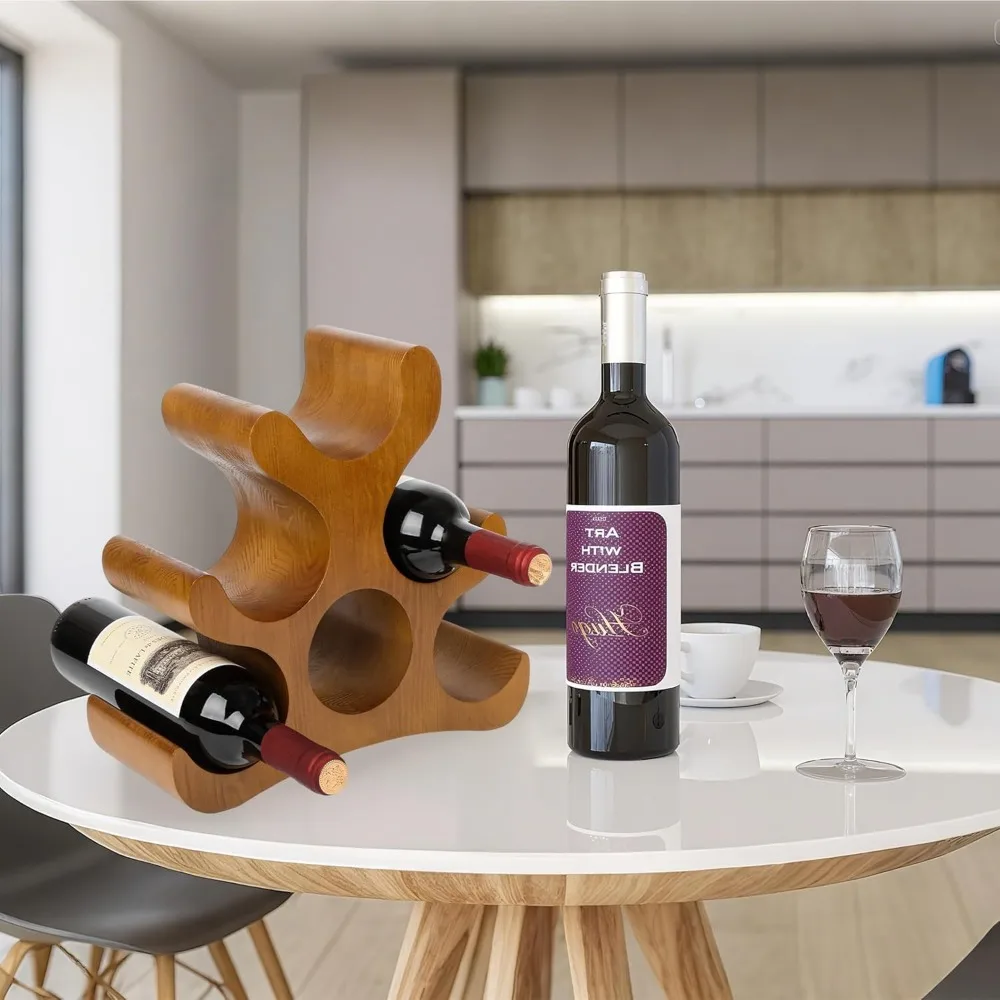 Rack de vinho autônomo de madeira para 6 garrafas para armazenamento de armário e despensa