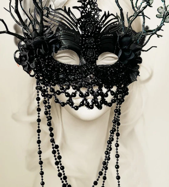 

New Black Bead Chain Mask Forest Style Simple But Not Mediocre Mask Halloween Headdress Mask Cosplay Props