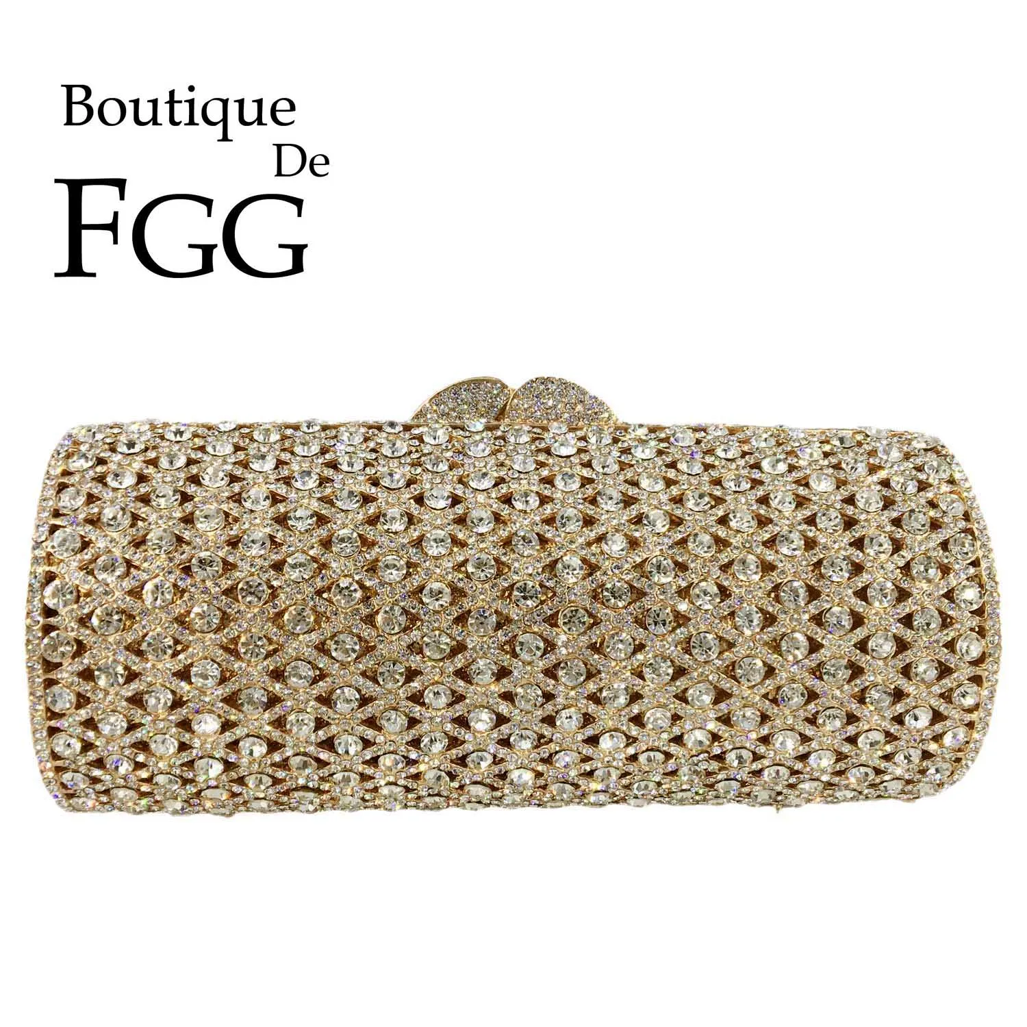 

Boutique De FGG Barrel Round Women Crystal Evening Minaudiere Bags Bridal Wedding Clutch Handbags Party Dinner Rhinestone Purse