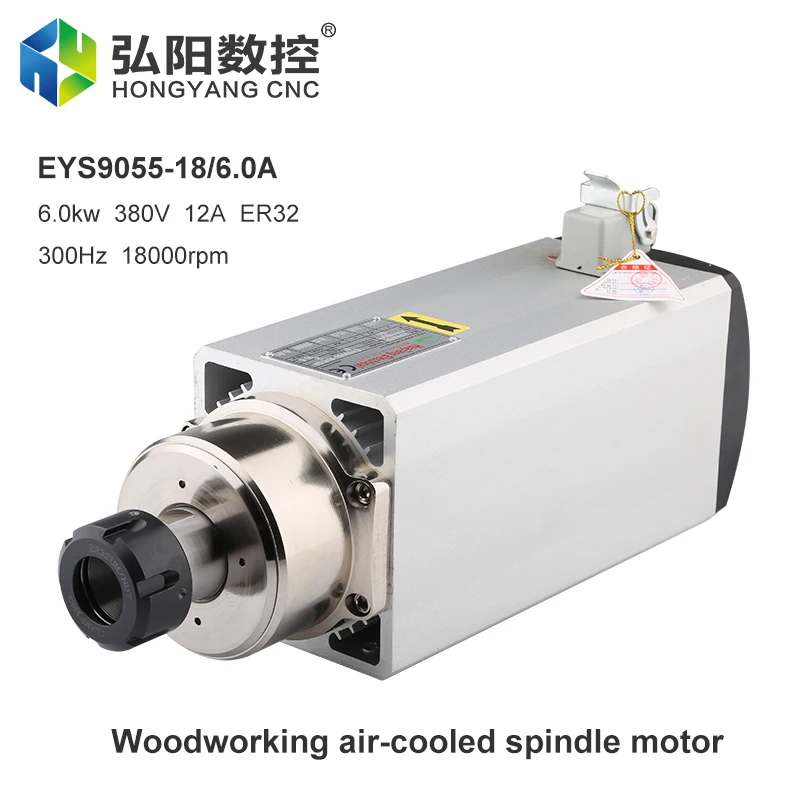 CNC Spindle Motor 6.0kw 380V 220V Square Air Cooled Spindle ER32 Chuck 18000rpm 300HZ Milling Spindle CNC Carving Wood Router