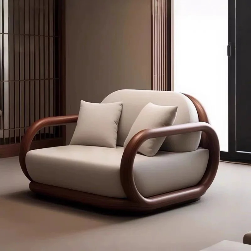 New Chinese Style North American Black Walnut Luxury Sofa Chair: Solid wood light luxury curved  living room single chair