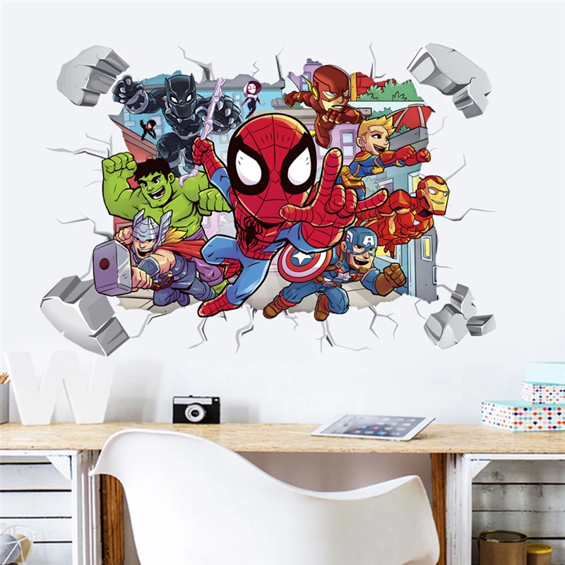 Marvel Superhero Avengers Wall Stickers - Kids Room & Kindergarten Decor Living Room Movie Anime Poster Decals for Boys & Girls view 3