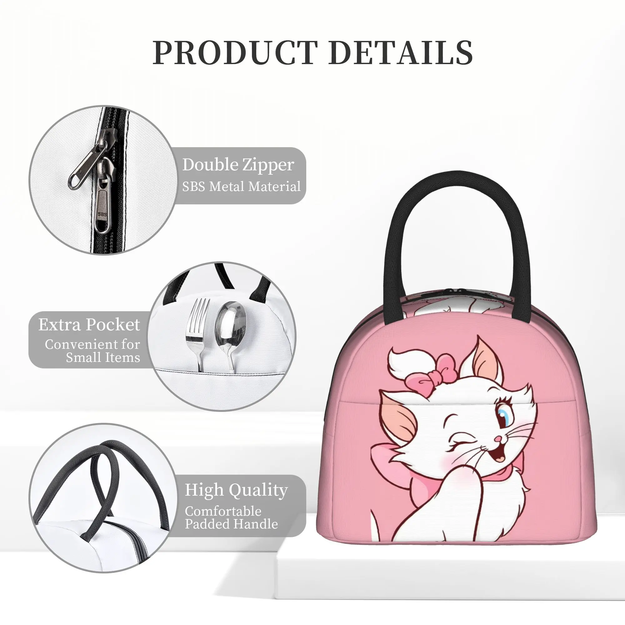 Cartoon Marie Lunchtasche für Kinder, grafische Lunchbox, lässige Picknick-Kühltasche, tragbare, wasserdichte Tragetasche für Lebensmittel – Detail 6