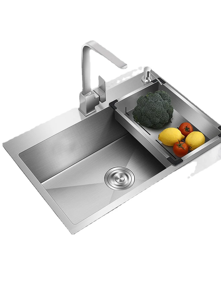 Wyj Thickened Vegetable Washing Bowl 304 Stainless Steel Dishpan Single Basin Sink Washing Vegetables Basin Kitchen Household