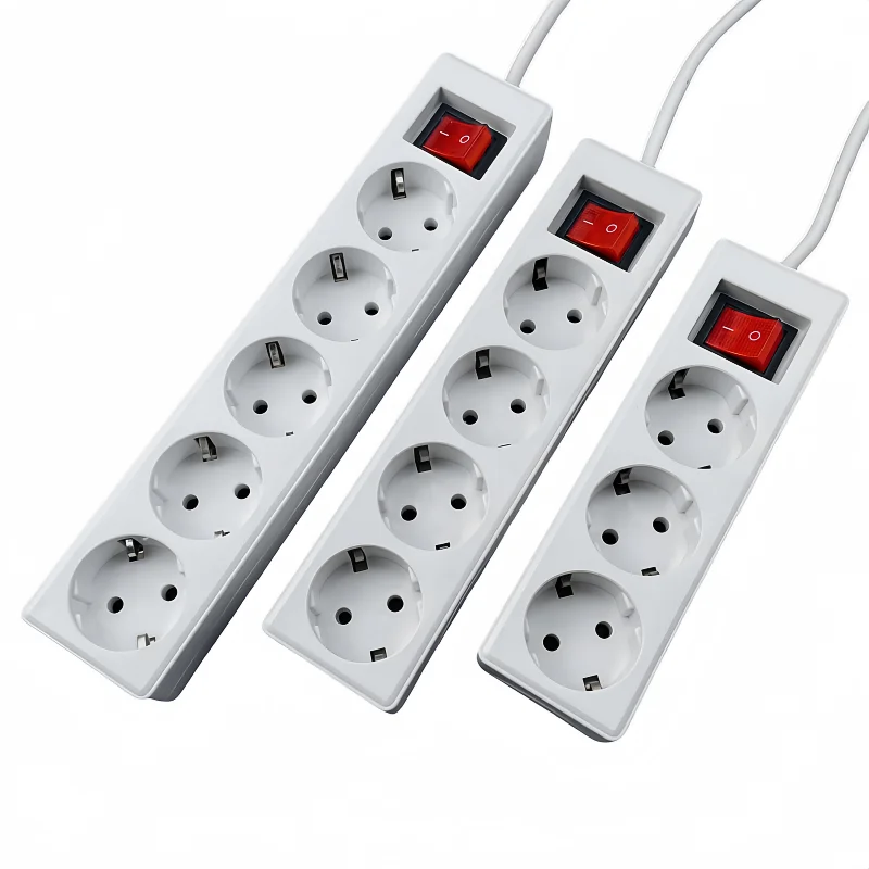 EU Home Standard German Type Power Strip 3/4/5 Sockets in Row Flat Adapter Light Switch with Surge Protector Extension Cable 3M