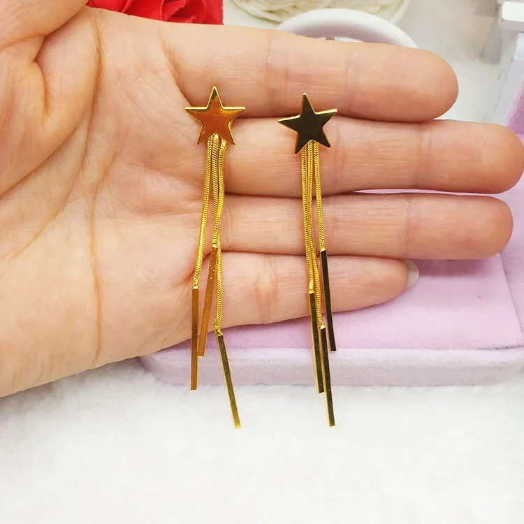 Fine gold AU9999 pure gold star tassel ladies earrings 24K real gold ear wire earrings ear hook pure gold earrings for women