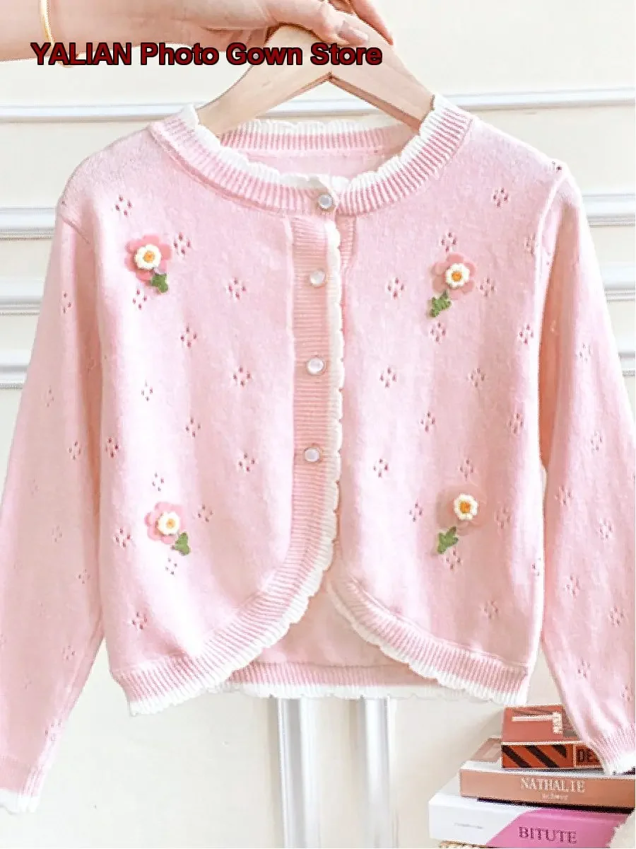 Girls Knit Cardigan Summer Thin Cotton Long Sleeve Shawl for Children Spring Autumn Light Outerwear Long Sleeves Kids