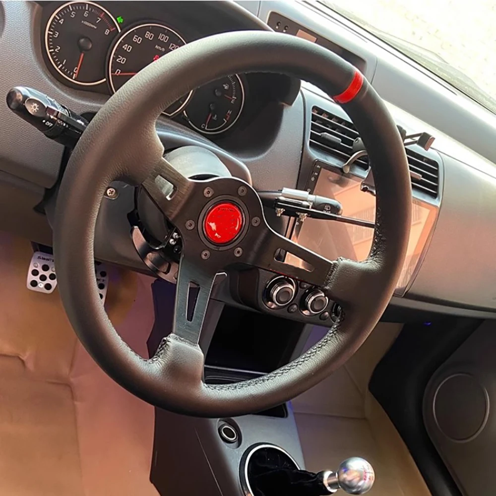 

Universal 13 inch Leather Steering Wheel Large Concave Deep Concave Racing Sport Modification Steering Wheel Accessories ﻿
