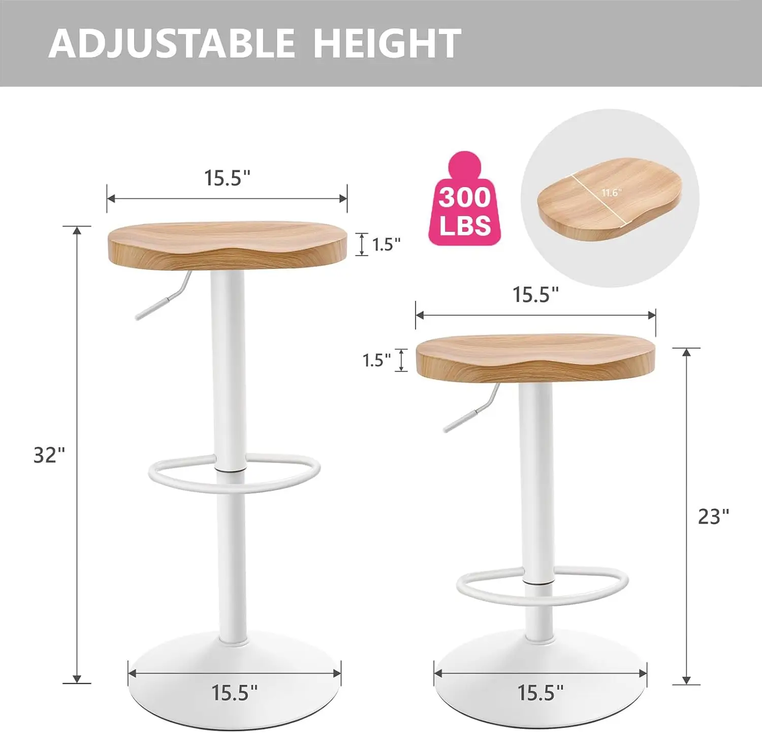 REDLIFE-Modern Bar Stools Set, Swivel Adjustable Height Bar Stool, Wooden Chairs for Dining Room, Home Bar, Kitchen Island, Set