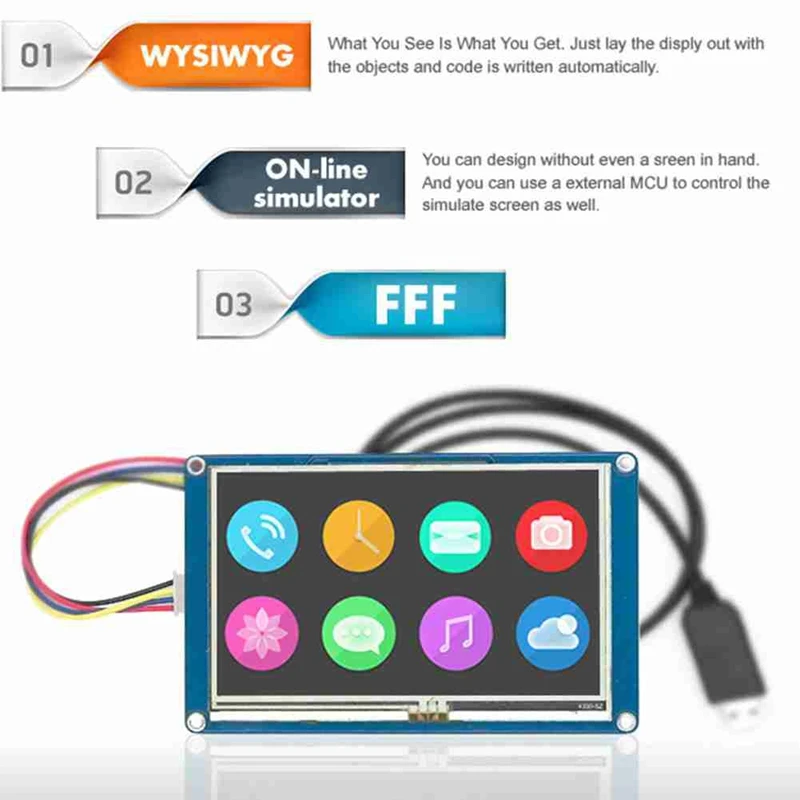 NX4827T043 Pantalla táctil LCD HMI de 4,3 pulgadas - Soporte del módulo de pantalla táctil resistiva TFT para proyecto Arduino o Raspberry Pi