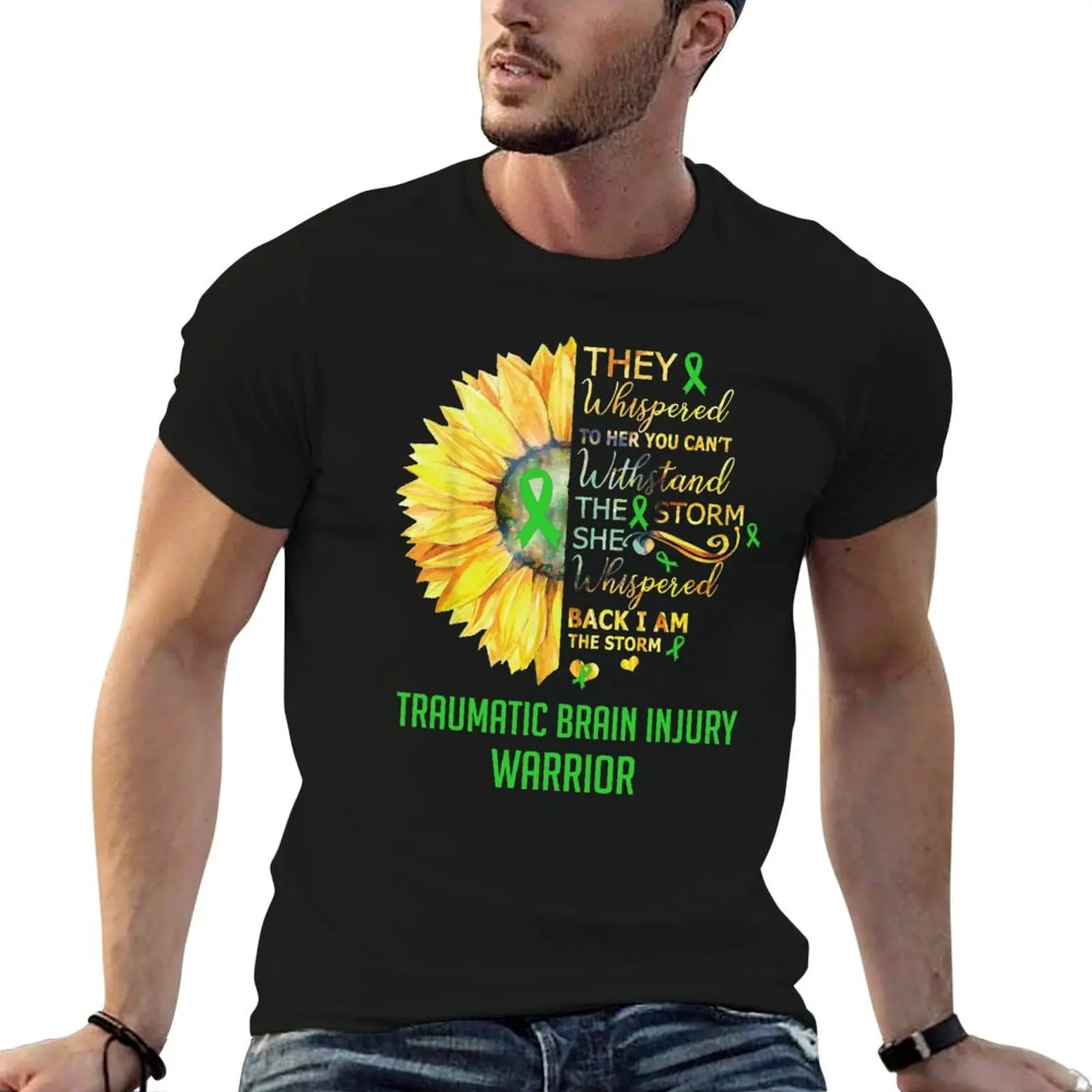 Traumatic Brain Injury Awareness Warrior Support Survivor Green Ribbon Gifts T-Shirt vintage graphic tee mens t shirts