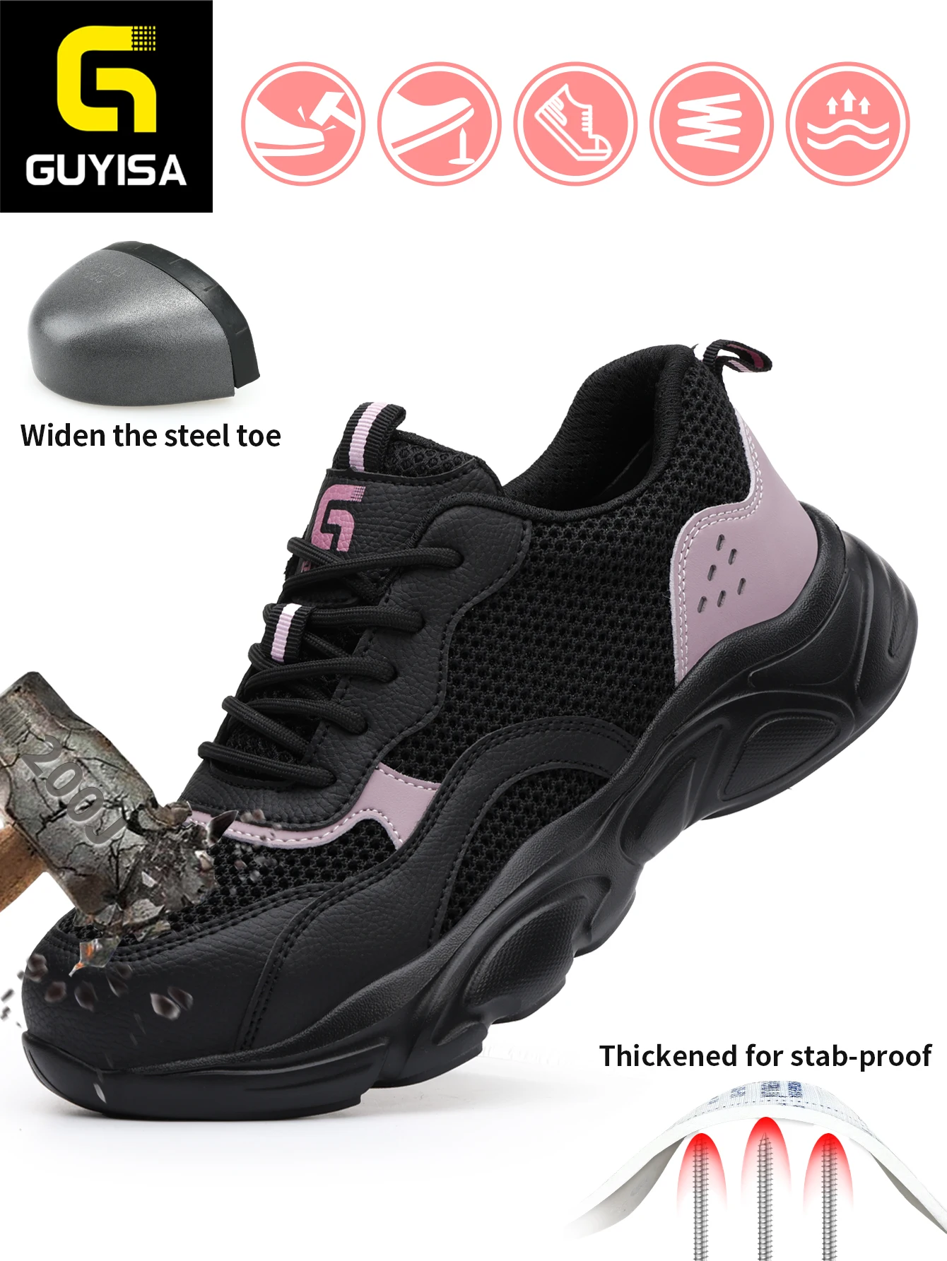 GUYISA Men's Anti-Snare and Anti-Penetration Work Shoes with Rubber-Plastic Soles and Lightweight Design