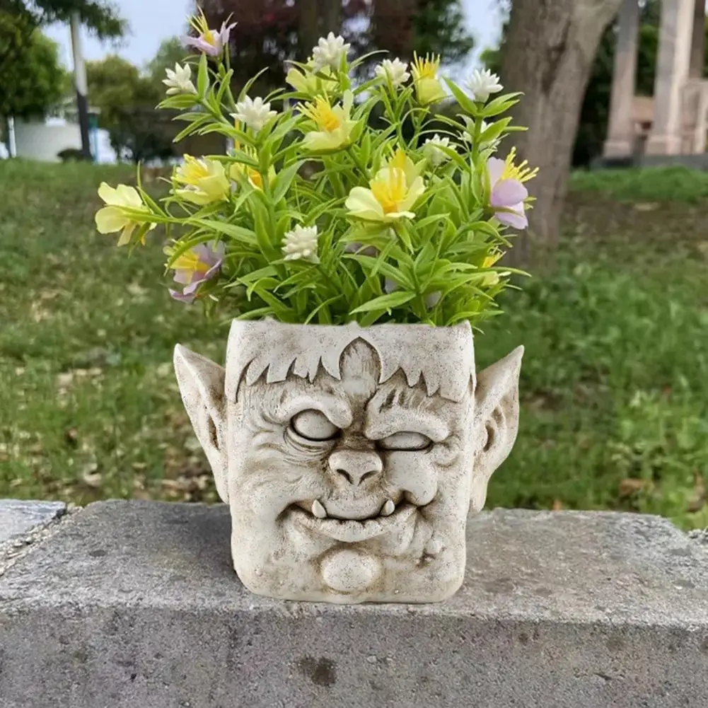 

Resin Plant Pot Spooky Halloween Face Planter Pot 3d Resin Figurine Flowerpot for Indoor Outdoor Plants Home Balcony Garden