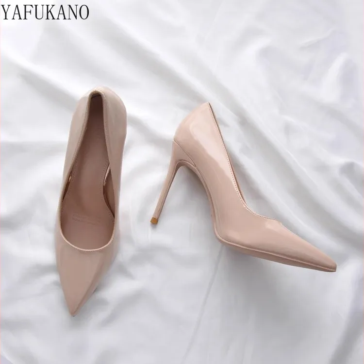 10cm/8cm Classic Nude High Heels Wome Sexy Stiletto Heels Shoes Temperament Patent Leather Party Dress Girl Pumps Small Size 33