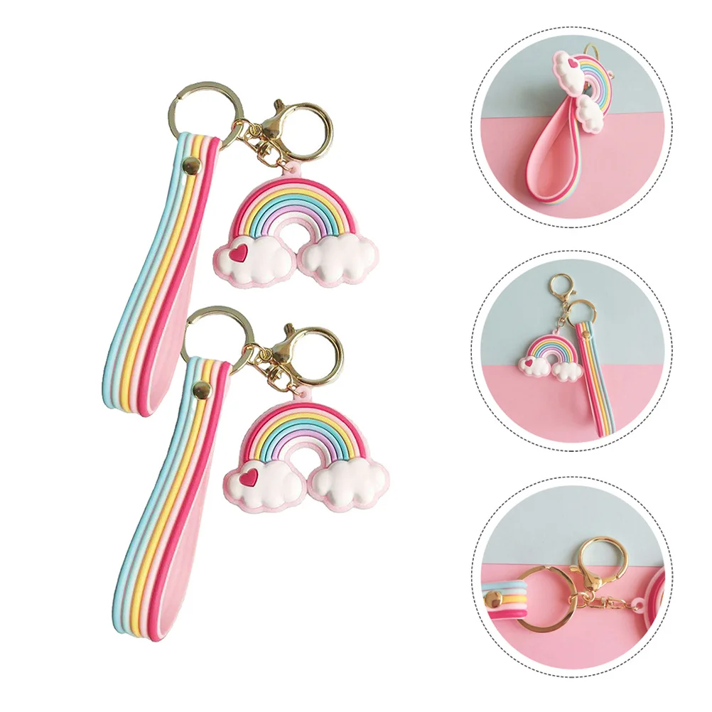 

2Pcs Colorful Rainbow Key Chains Adorable Cartoon Bag Pendant Lovely Key Chain Ornament Gift Rainbow Keychain Keychain Ornament