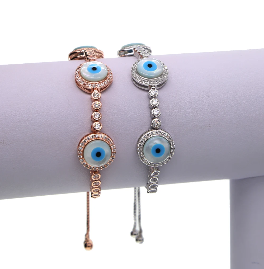 3 pcs mother of pearl evil eye charm tennis chain high quality adjusted fashion turkish jewelry bracelet