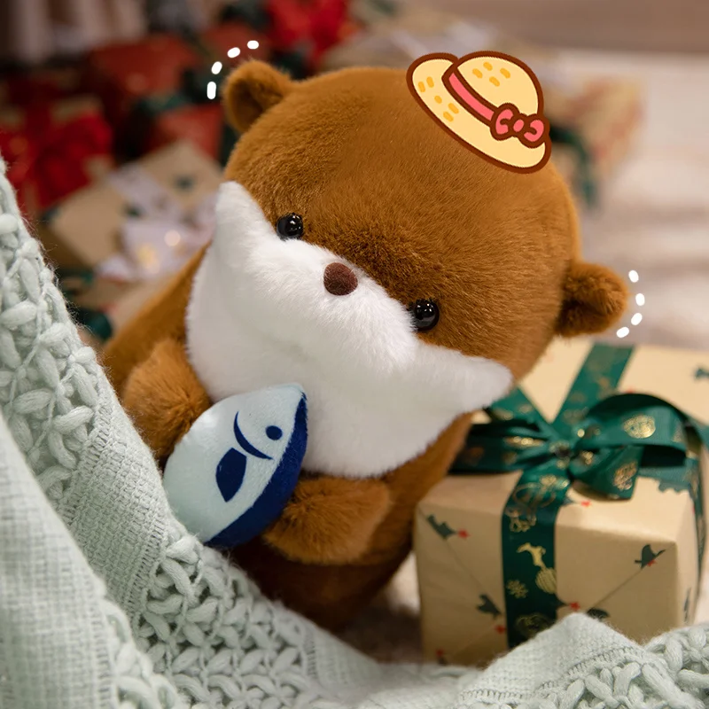 Jouets en peluche de poisson de câlin de loutre, 1 pièce, poupées de dessin animé d'animaux sauvages, oreiller doux paresseux, cadeau de noël et d'anniversaire pour enfants