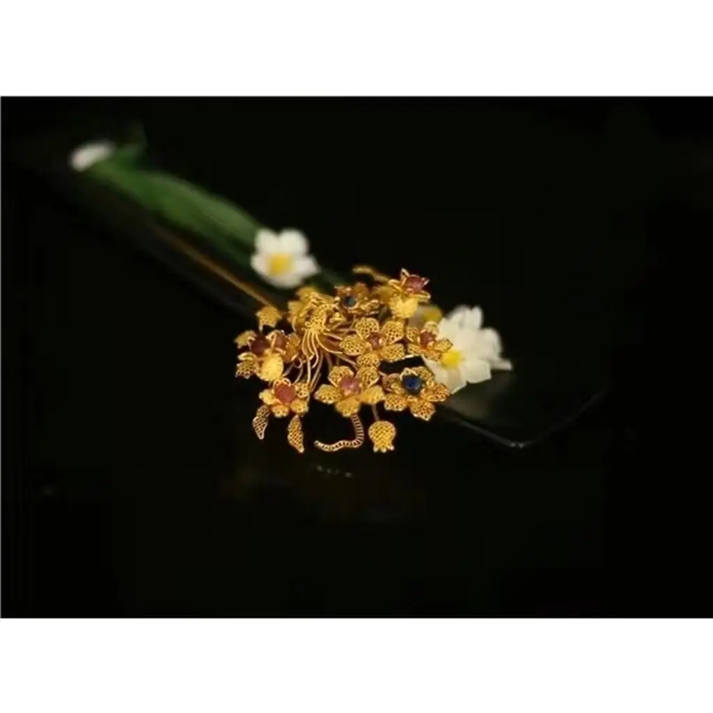 

Women's Innovative Pomegranate Flower Ming Song Qing Han Clothing Accessories Gold Plated Phoenix Hairpin Hair