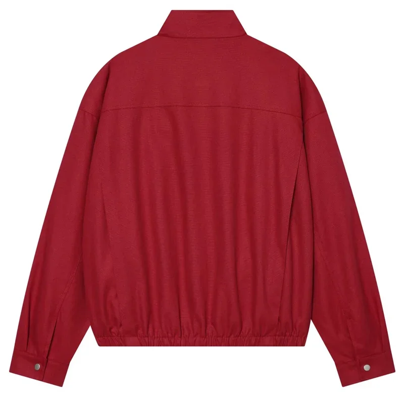 HXAO Unisex Rote Oversize-Jacke Damen-Bomberjacke Mittel-Saison 2026 Crop-Schnallen-Design Lockerer Langarm-Oberteil Modischer Streetwear-Mantel – Detail 5