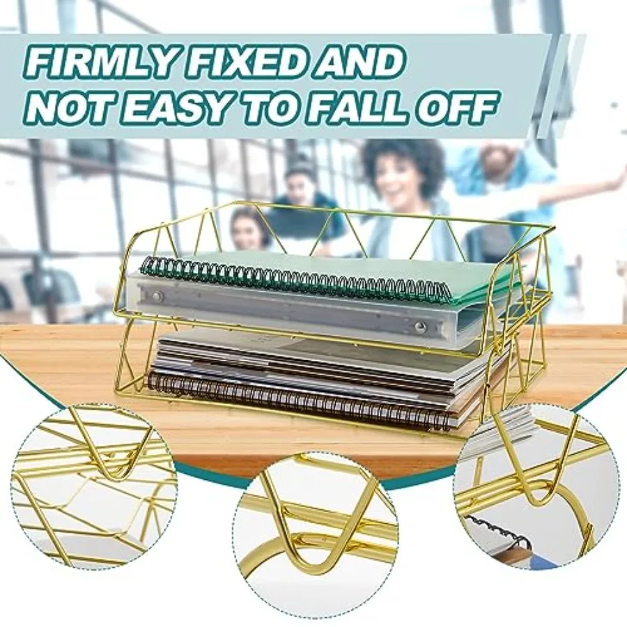 4 Tier Stackable Gold Desk Organizer Paper Tray Rack Metal Letter Desk File Organizer Horizontal Holder File Trays for Office D