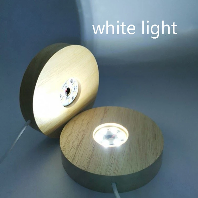 Wooden LED Light Dispaly Base Crystal Glass Resin Art Ornament Wooden Night Lamp Base LED Light Rotating Display Stand