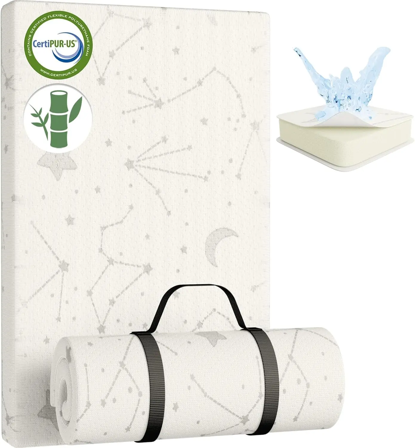 

Breathable Waterproof Pack and Play Mattress Pad with Strap, 38x26 Baby Mattress Topper for Easy Cleaning