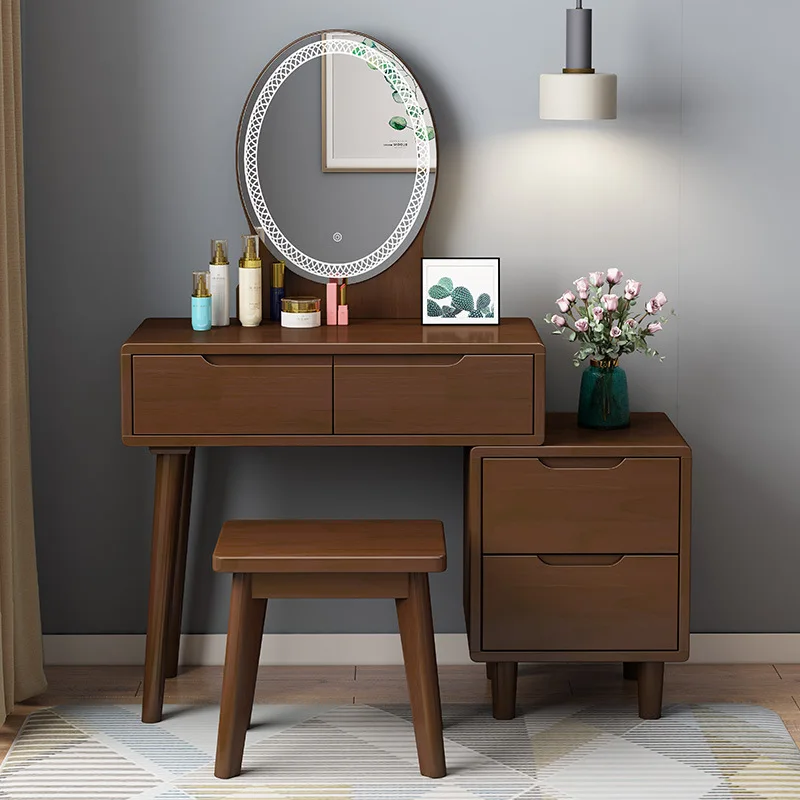 

Solid wood dresser with night light; modern minimalist bedroom makeup sideboard