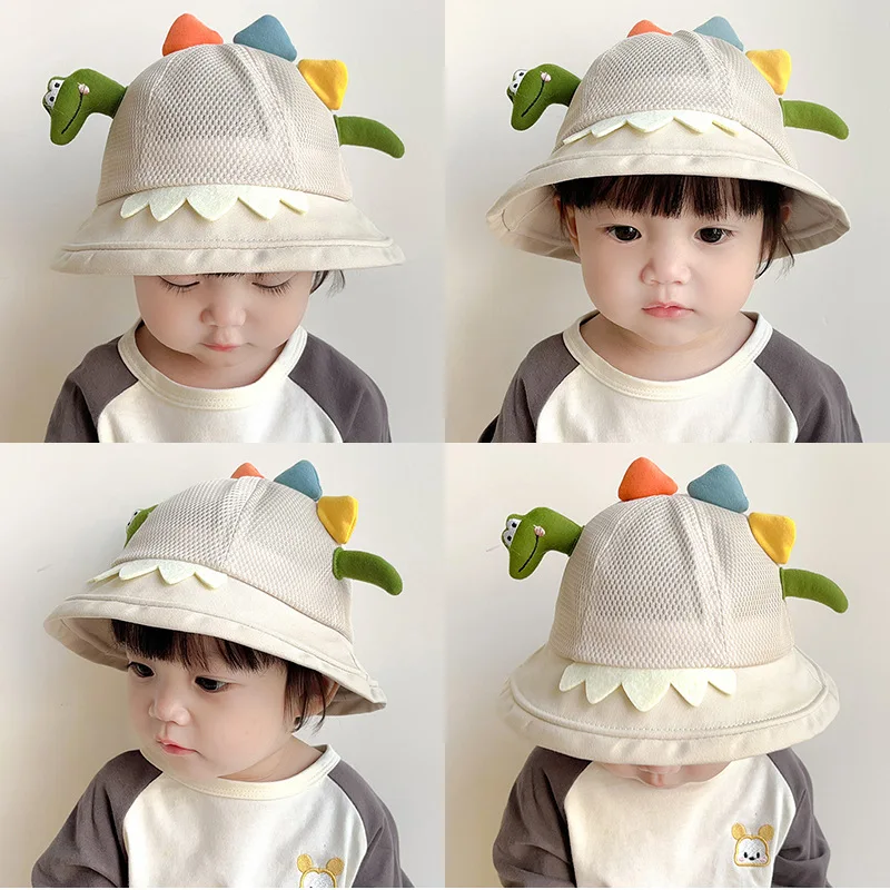 Summer Kids Thin Mesh Breathable Sun Protection Fashion for Boys and Girls Cute and Fun Cartoon Dinosaur Fisherman Hats