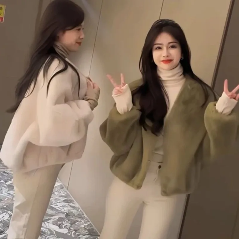 Women's Models Fairy Winter Fall Faux Fur V-neck Senior Simple Loose Leisure Comfortable Brand New Elements Harajuku Versatile