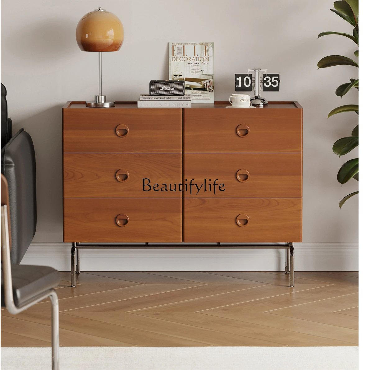 

Retro Solid Wood Storage Chest of Drawers Bedroom Living Room Entrance Storage Chest of Drawer