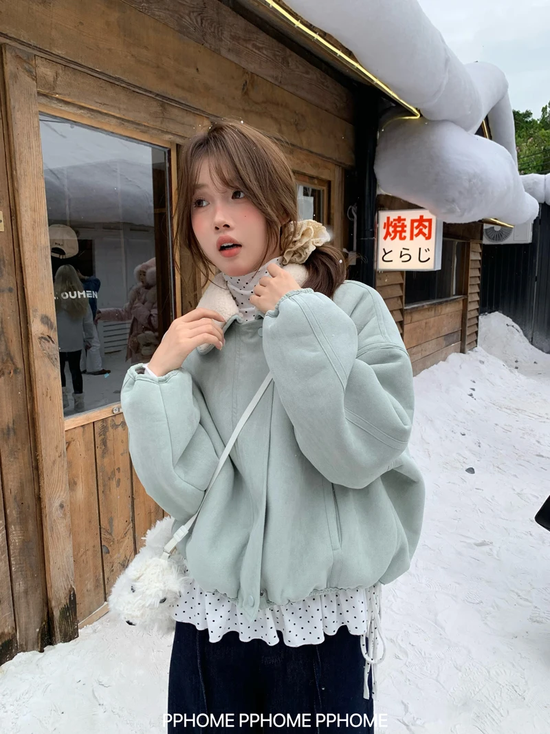 양털 재킷 여성용 카멜 색상 가을 시즌 적평절기 전환기 단계 온화한 기간 여성용