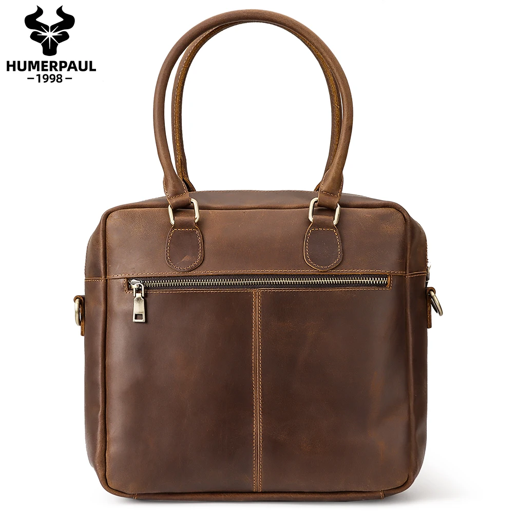 HUMERPAUL Valigetta vintage in vera pelle per uomo Borsa a tracolla per laptop da lavoro con tasche multiple Borsa tote stile retrò