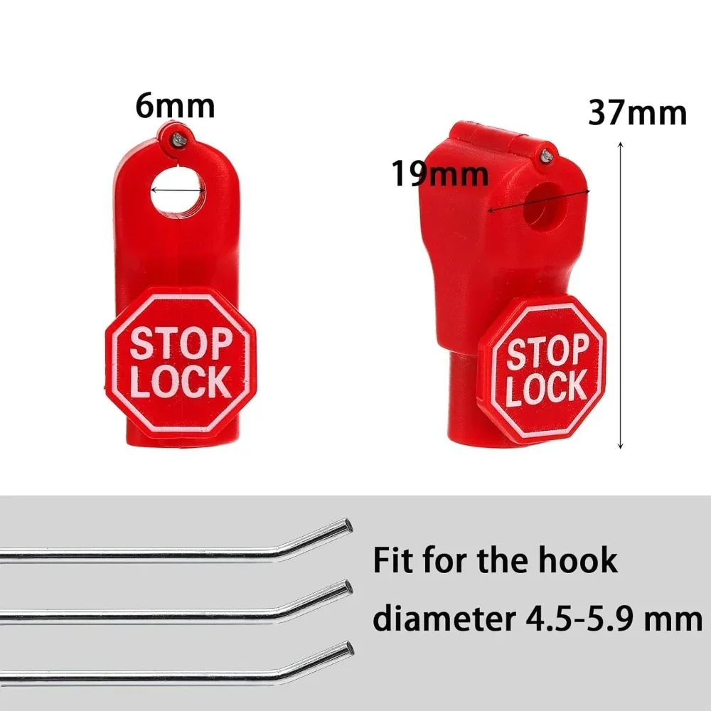 100 шт., замки с крючками, 6 мм, пластиковый магнит, безопасный красный стоп-замок, противоугонный крючок для перфорированной доски для розничного магазина, торговый центр