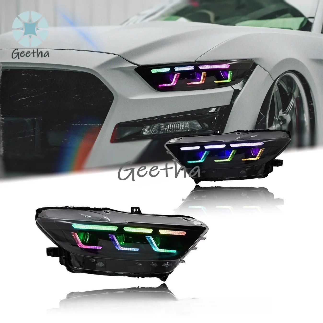 For Suitable for 2015-2017 Ford Mustang  Retrofit Upgrade RGB Mode Headlight Assembly LED Car Headlights