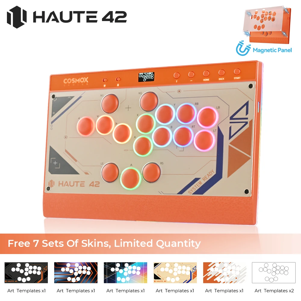Haute42 New C16 Orange Magnetic Stickless Arcade Stick Leverless Hitbox Controller for For PC/PS4/PS5/Switch Leverless Stick