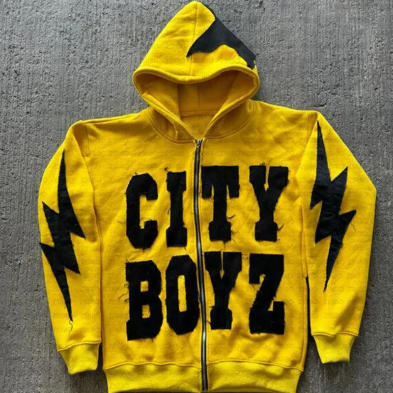 

Men New Fashion Retro Harajuku Street Clothing Casual Unisex Zipper Top Y2K Hip Hop Gothic Letter Patchwork Loose Pullover