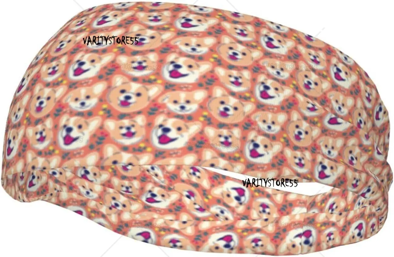 

Corgi Head with Floal Print Sports Headband for Men Wome Reused Washed Mens Headband Sweat Bands for Running Yoga Fitnes Workout
