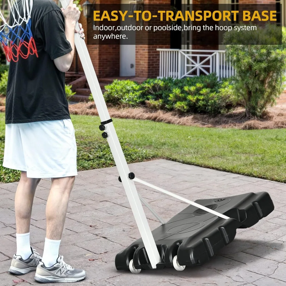 Adjustable Pool Basketball Hoop 4.1-5.7ft Portable Outdoor Goal System for All Ages