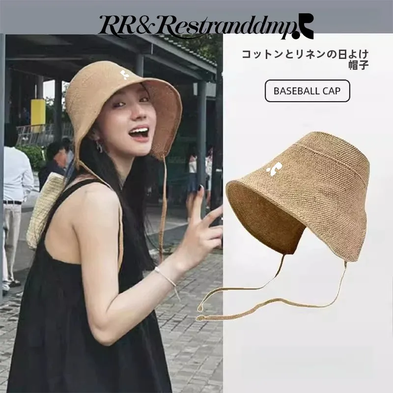 restandrecreation-straw-hat-woven-fisherman's-cap-women's-holiday-beachside-sunshade-large-brim-cotton-cap-for-spring