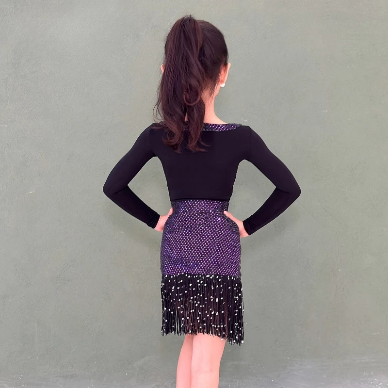 Ragazza 2025 nuovo autunno inverno latino spettacolo abito bambino spettacolo professionnel abito da ballo