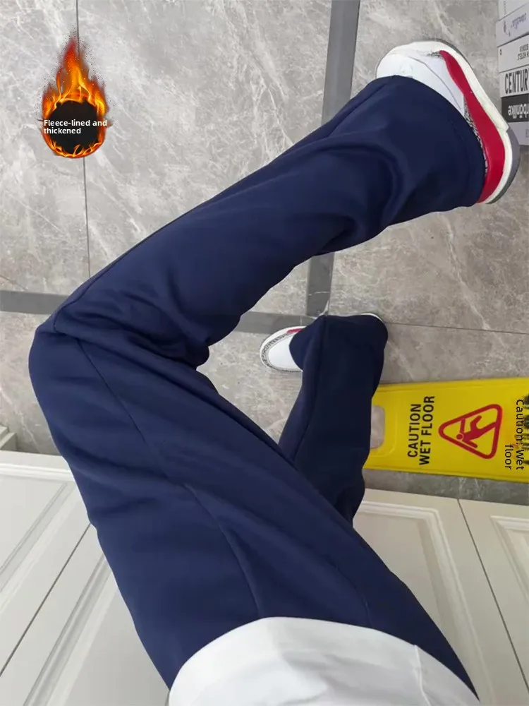 

Tall Men's Fce Lined Hooded Sweatpants Winter Thi Heavy Drape Leg Lengthening Straight Leg Sport Long Pants k Blue