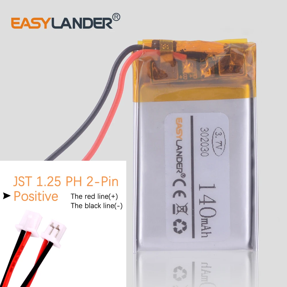 CE+Rohs 302030 3.7V 140mAh rechargeable Li polymer Lipo battery 322030 For Mp3 Player Game Pad Headset Headphone