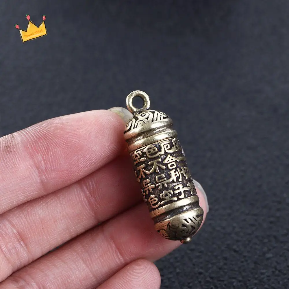 Portable Brass Cylindrical box Keychain Memorial Keepsake Necklace Pendant Travel Pill Case Buddhist Pendant Medicine Pill Box