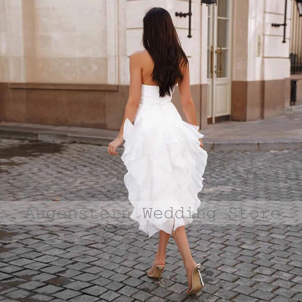 Simple Civil ชุดแต่งงานชีฟอง A-Line ชุดแต่งงานสีขาว Sweetheart Ruffles 2025 ชุดเจ้าสาวสําหรับผู้หญิง Midi 2025