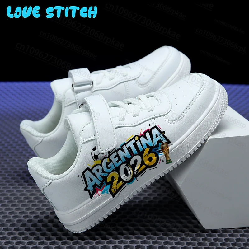 Picture 5: Argentina National Flag Football Match Breathable Casual Shoes Popular Boys Girls Kids Printing Sports Universal White Shoes