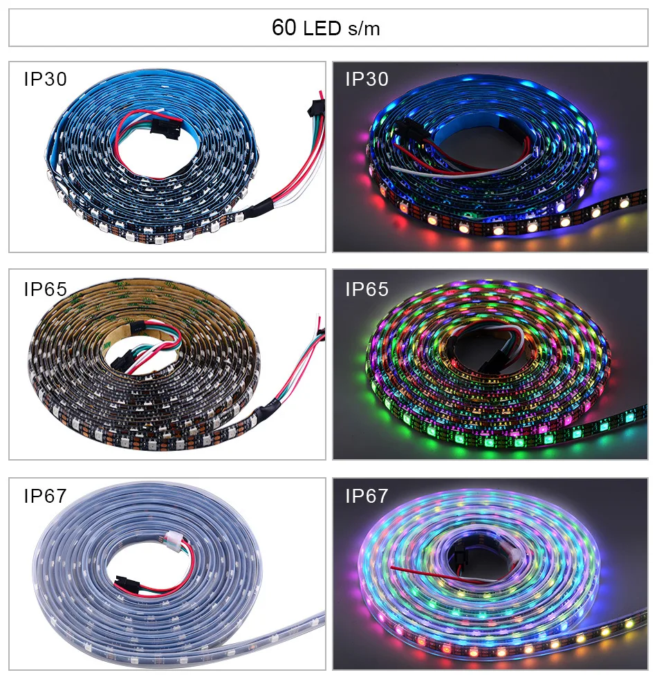 5Meter Ws2812b Rgb Led Strip Licht 30/60/144Leds/M Zwart/Wit Pcb Adresseerbare Slimme Led Pixel Strip Lamp Ip30/Ip65/Ip67 Dc 5V