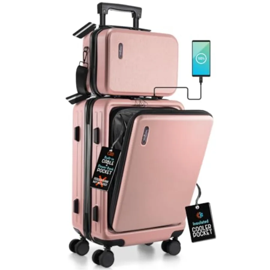 

20 Inch Carry On Luggage 22x14x9 Airline Approved Carry On Suitcase with Wheels Hard-shell Carry-on Luggage Durable Pink Small
